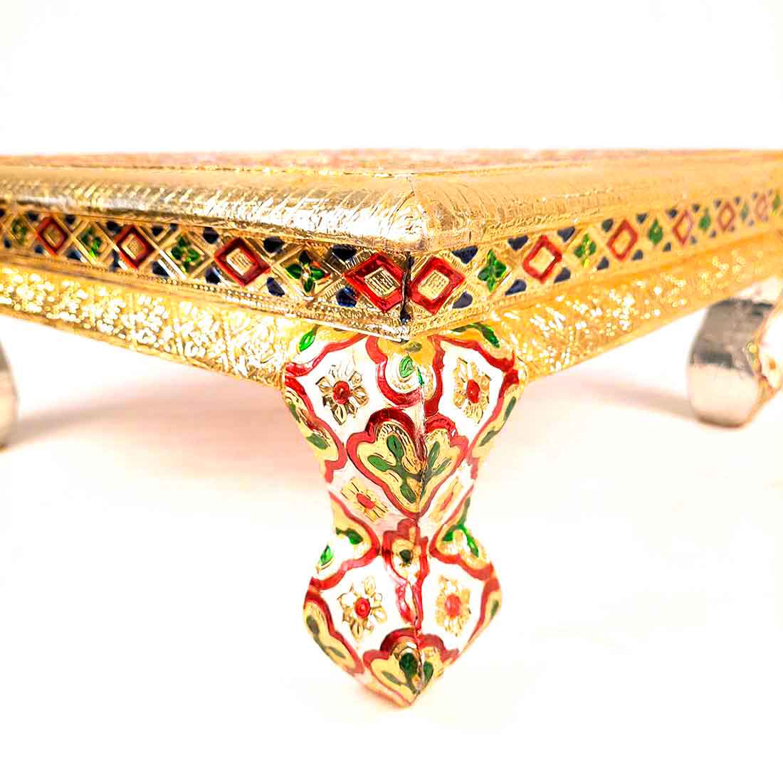 Minakari Pooja Chowki Bajot - Peacock Design - For Diwali pooja & Festive Decor - 16 Inch - ApkaMart