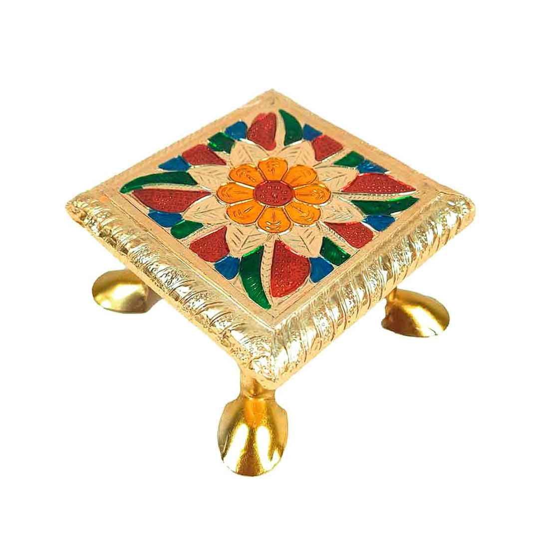 Minakari Chowki | Pooja Chowki - For Pooja & Return Gifts - 4 Inch - ApkaMart #Style_Design 1
