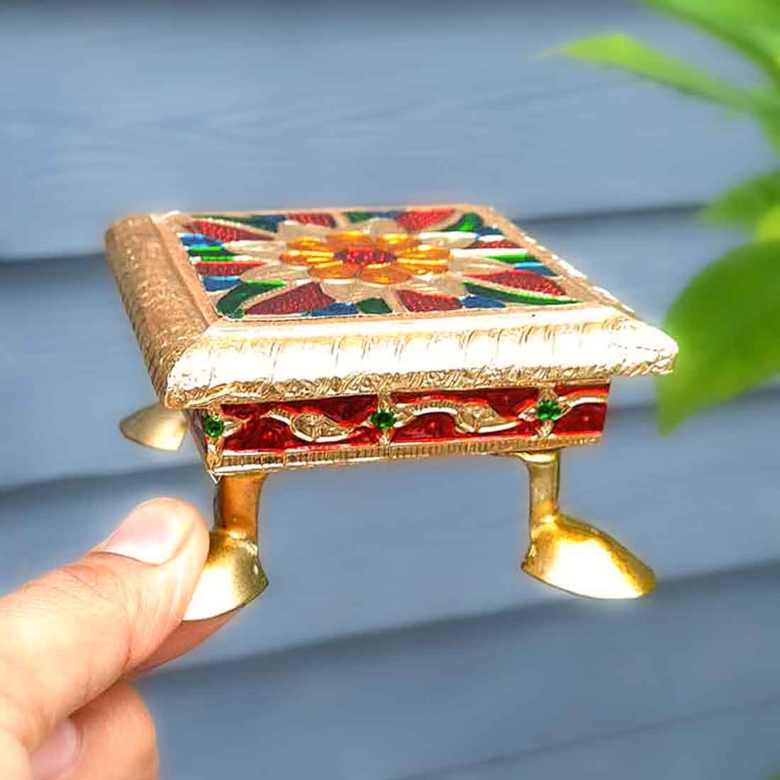 Minakari Chowki | Pooja Chowki - For Pooja & Return Gifts - 4 Inch - ApkaMart #Style_Design 1