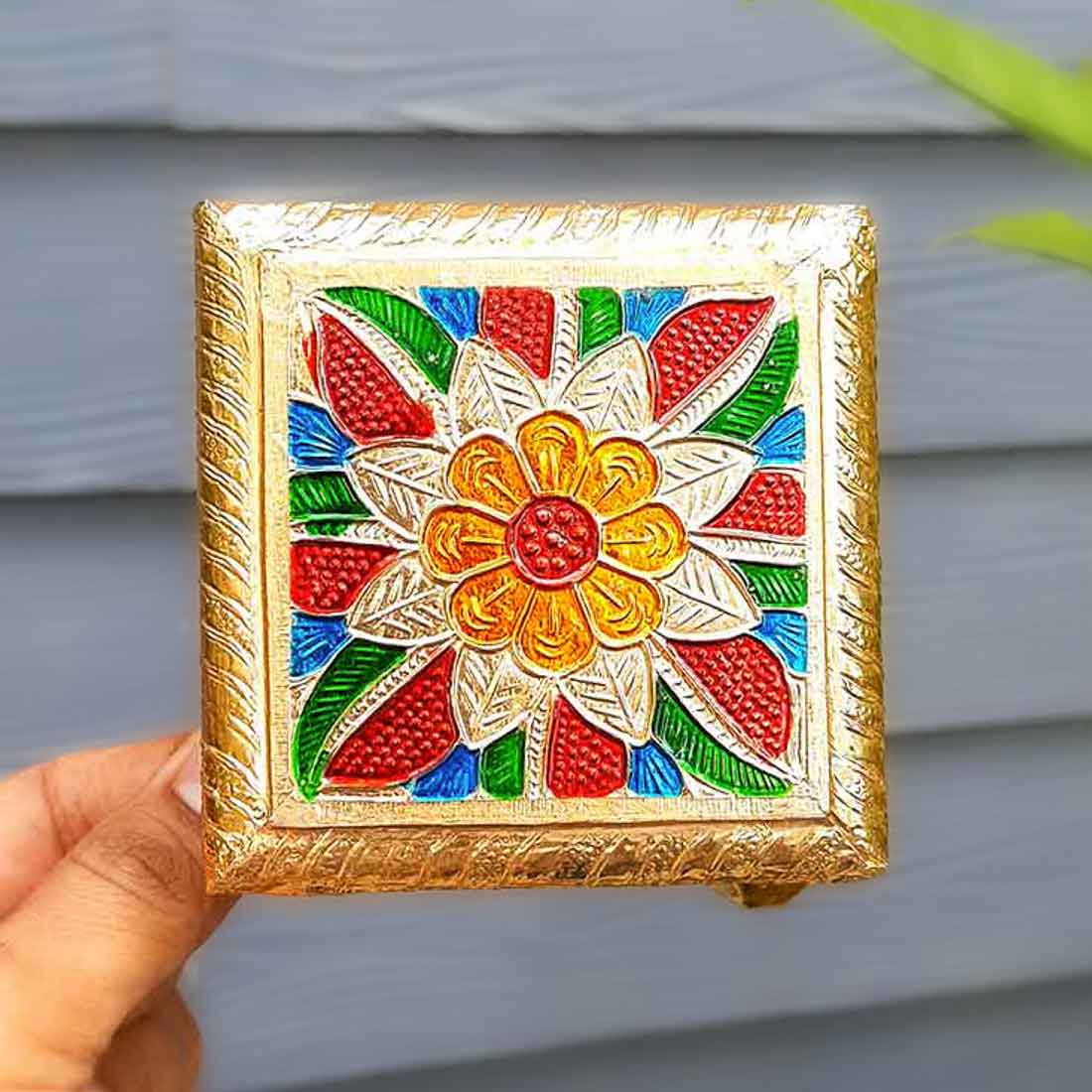 Minakari Chowki | Pooja Chowki - For Pooja & Return Gifts - 4 Inch - ApkaMart #Style_Design 1