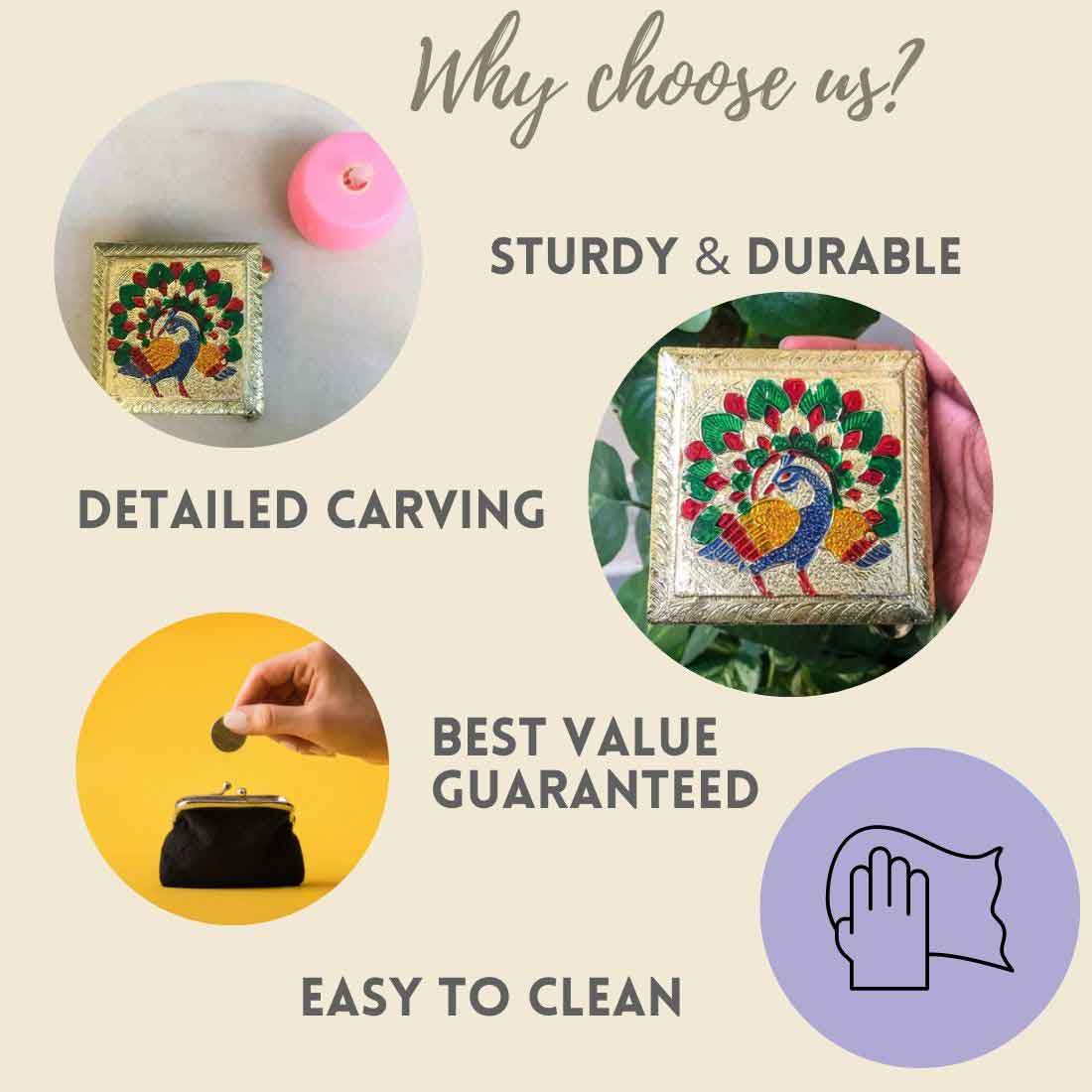 Pooja Chowki - Peacock Design - For Pooja & Return Gifts - 4 Inch - ApkaMart