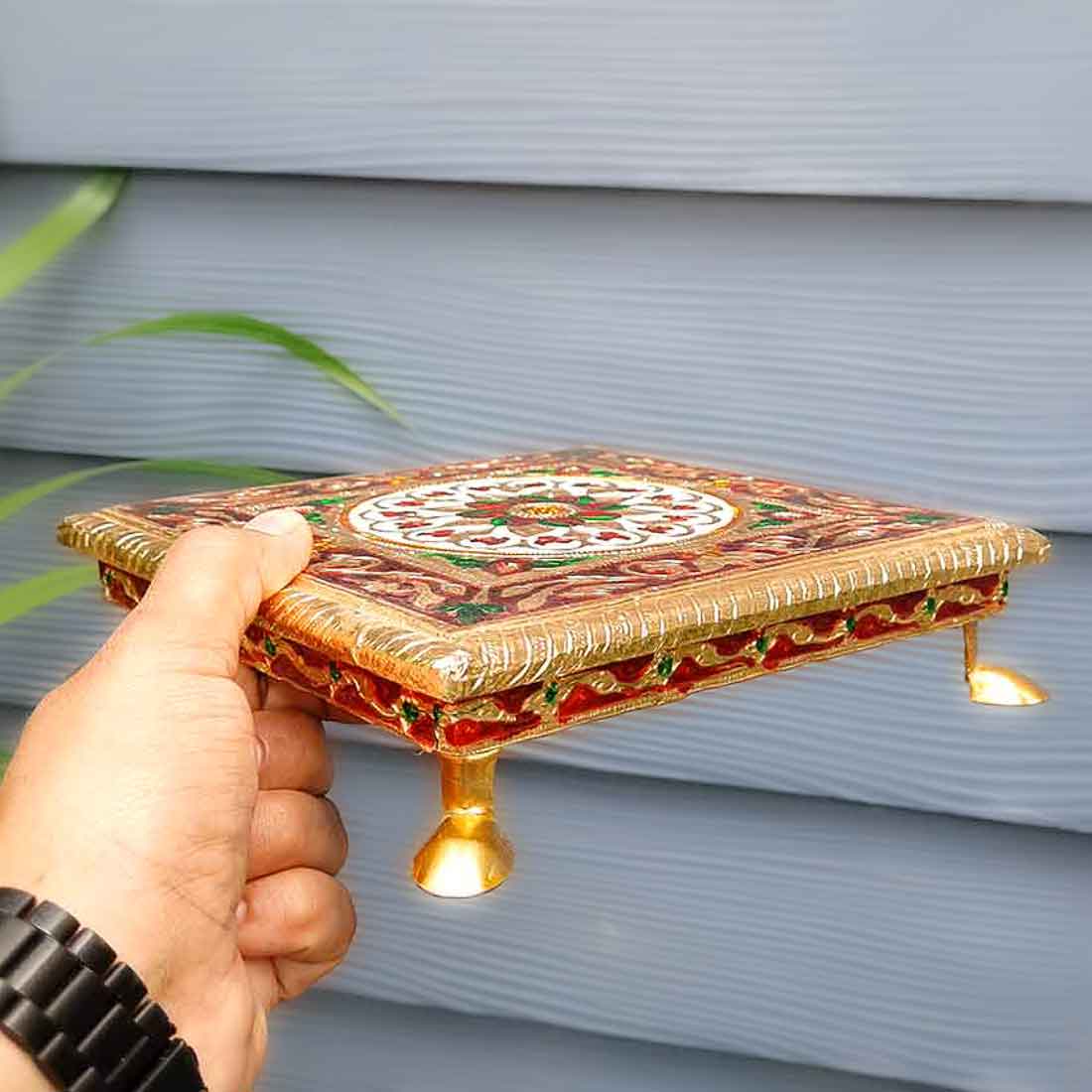 Minakari Pooja Chowki - For Pooja & Gifts - 8 Inch - ApkaMart #Style_Design 1