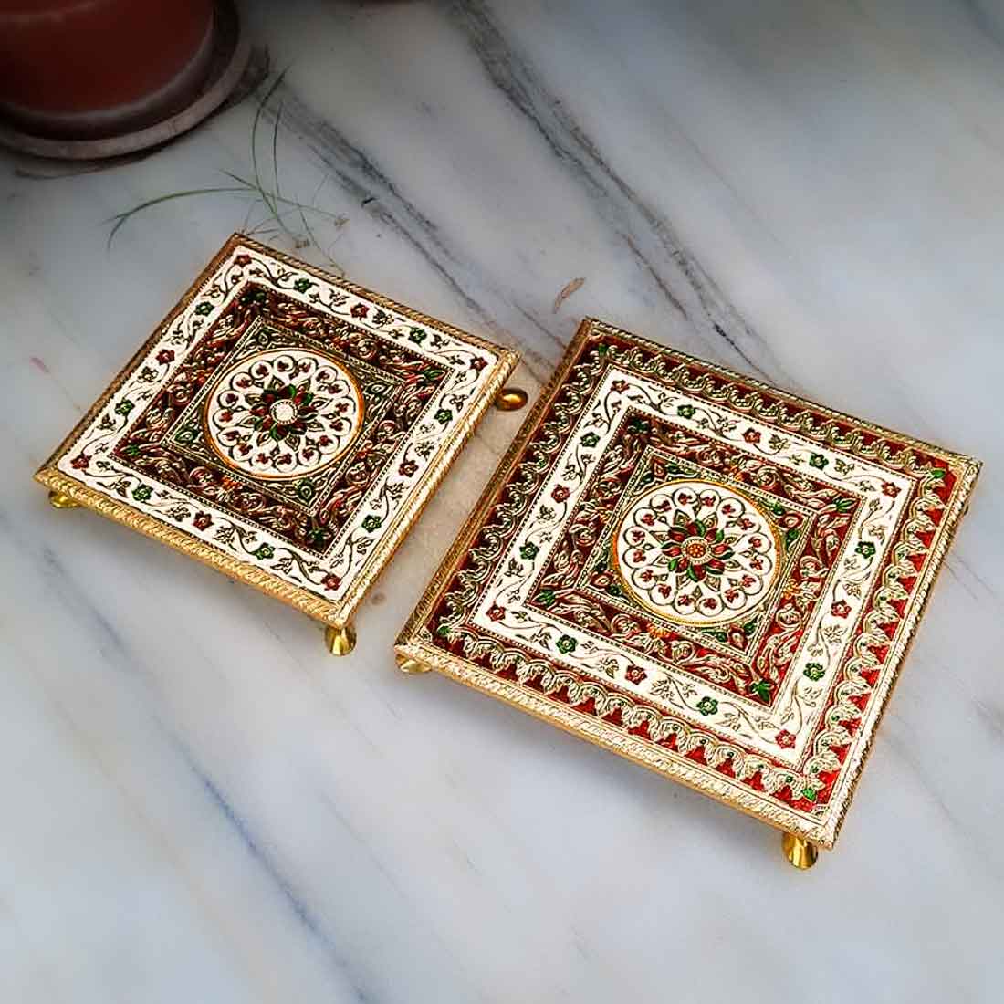 Pooja Chowki Bajot - Set of 2 - 10 Inch & 12 Inch Bajot - ApkaMart #style_Design 1