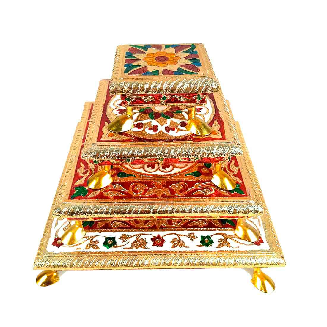 Puja Chowki - Set of 4 - Set of 4, 6, 8, 10 Inch Bajot - ApkaMart #Style_Design 1