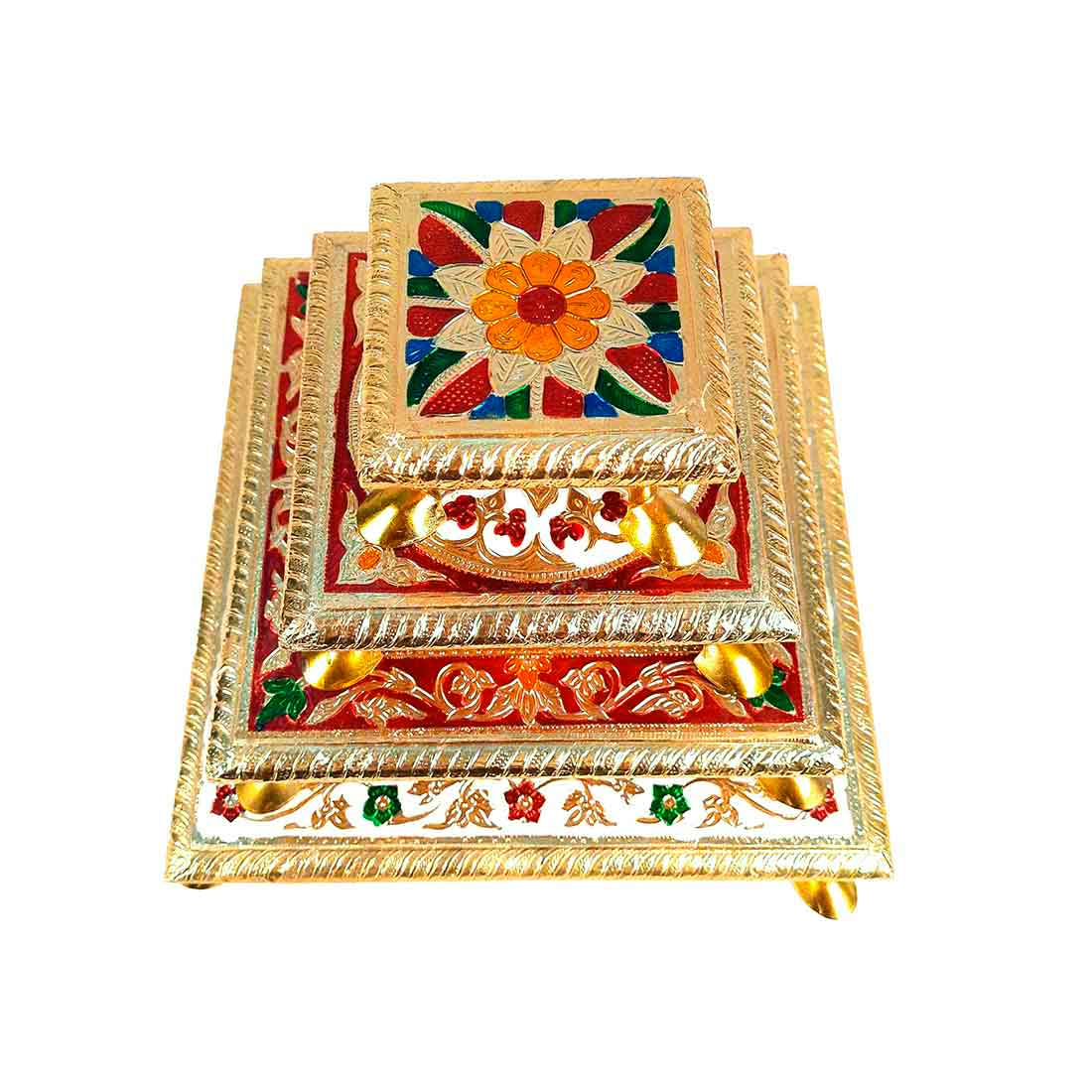 Puja Chowki - Set of 4 - Set of 4, 6, 8, 10 Inch Bajot - ApkaMart #Style_Design 1