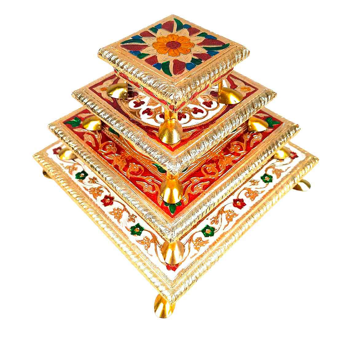 Puja Chowki - Set of 4 - Set of 4, 6, 8, 10 Inch Bajot - ApkaMart #Style_Design 1