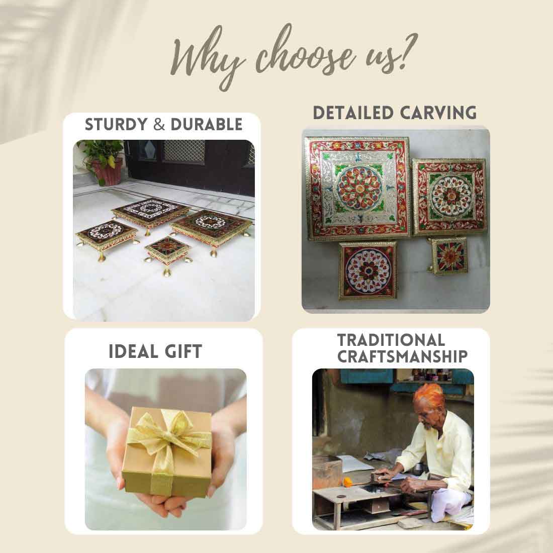 Puja Chowki - Set of 4 - Set of 4, 6, 8, 10 Inch Bajot - ApkaMart