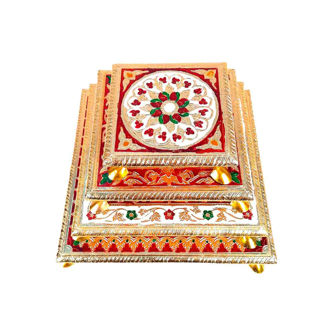 Puja Chowki Bajot - Set of 4 - Set of 6, 8, 10, 12 Inch Bajot - ApkaMart #Style_Design 1