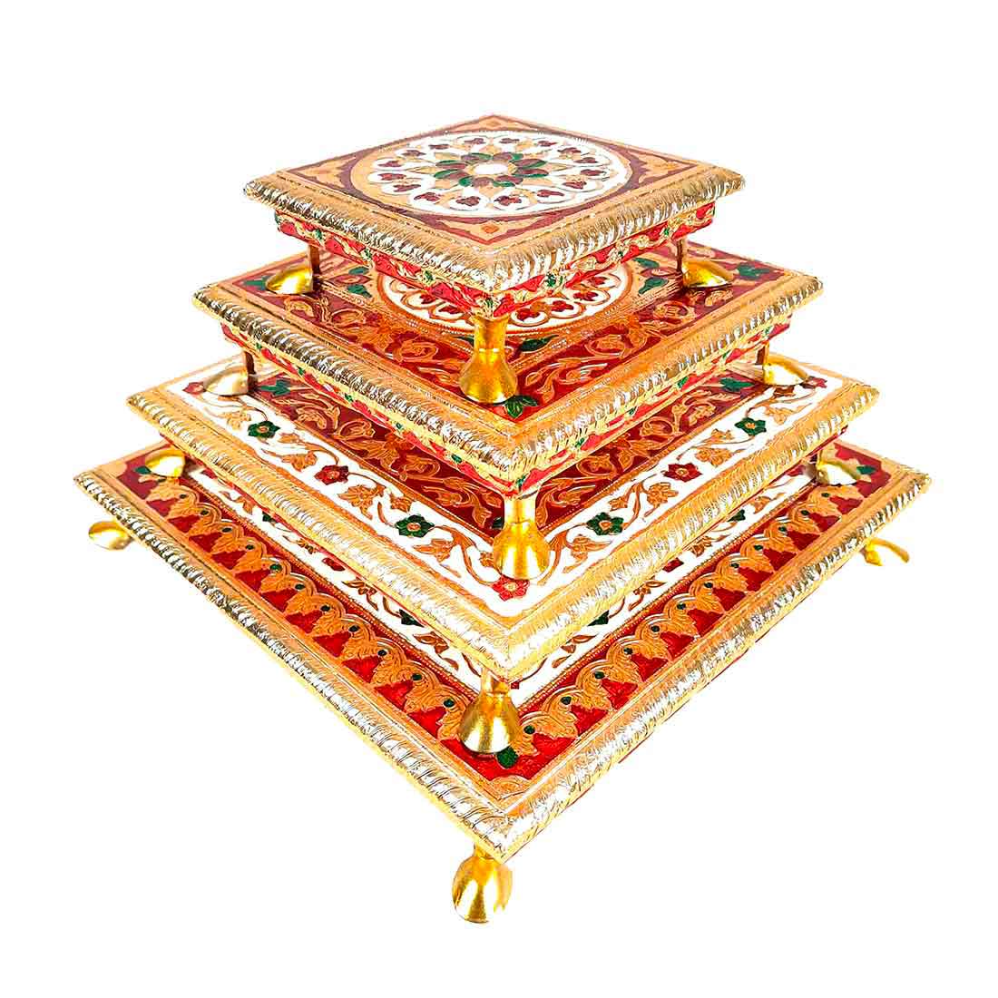 Puja Chowki Bajot - Set of 4 - Set of 6, 8, 10, 12 Inch Bajot - ApkaMart #Style_Design 1