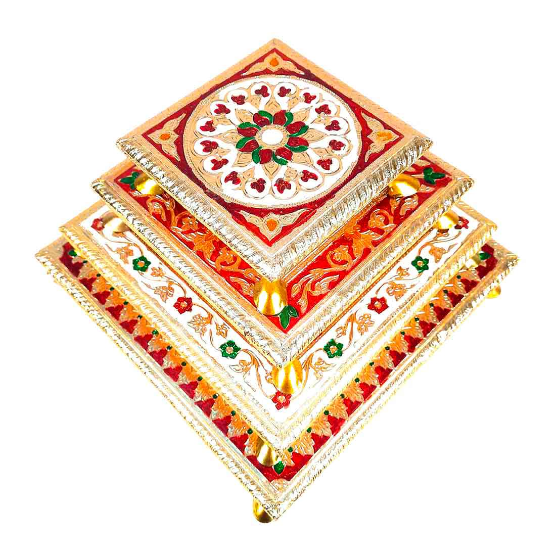 Puja Chowki Bajot - Set of 4 - Set of 6, 8, 10, 12 Inch Bajot - ApkaMart #Style_Design 1