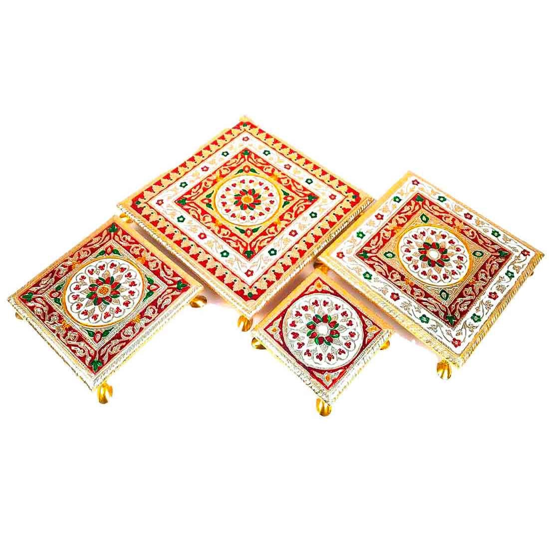 Puja Chowki Bajot - Set of 4 - Set of 6, 8, 10, 12 Inch Bajot - ApkaMart #Style_Design 1