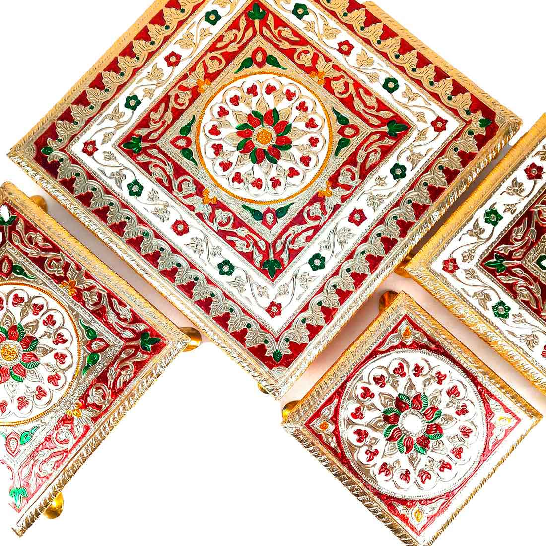 Puja Chowki Bajot - Set of 4 - Set of 6, 8, 10, 12 Inch Bajot - ApkaMart #Style_Design 1