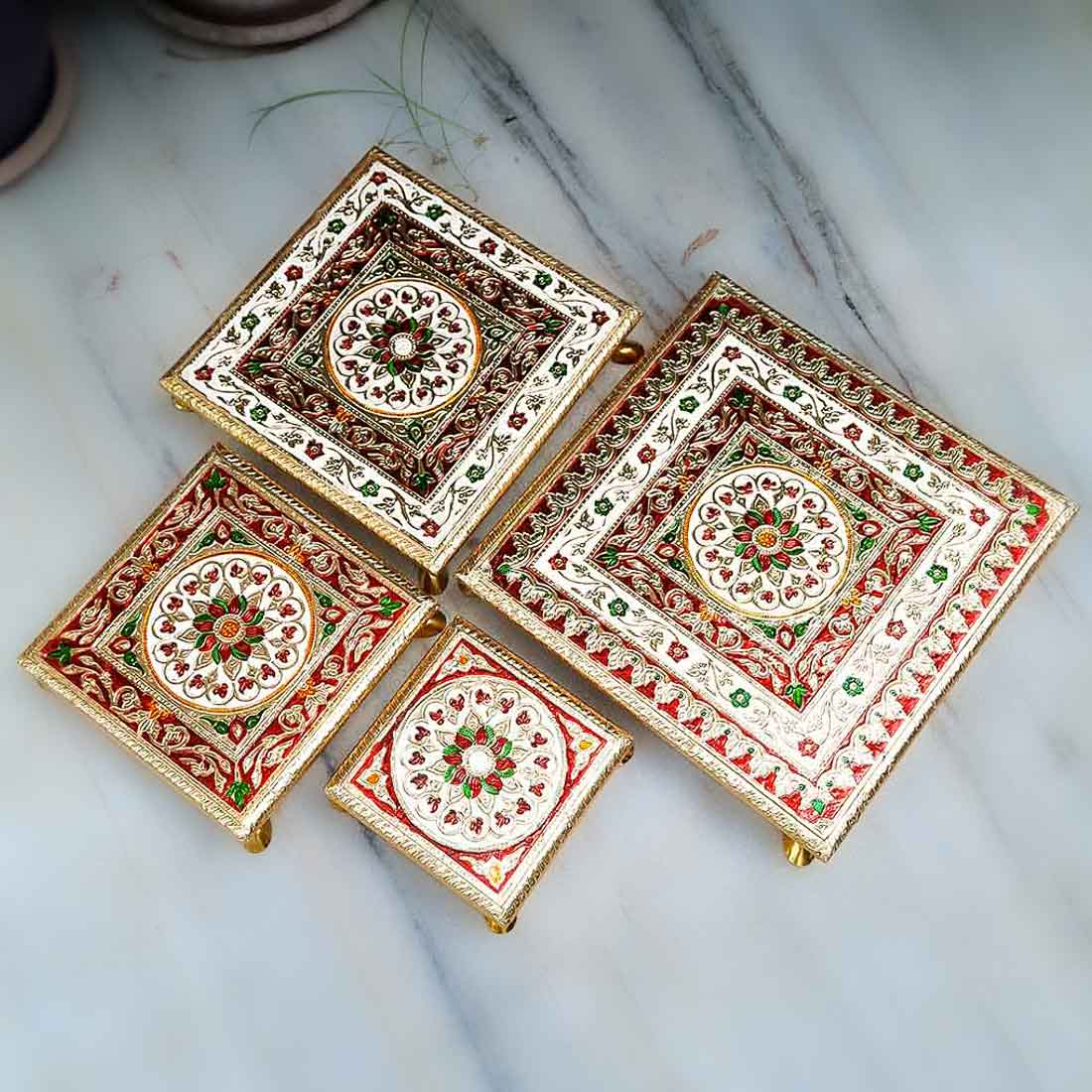 Puja Chowki Bajot - Set of 4 - Set of 6, 8, 10, 12 Inch Bajot - ApkaMart #Style_Design 1