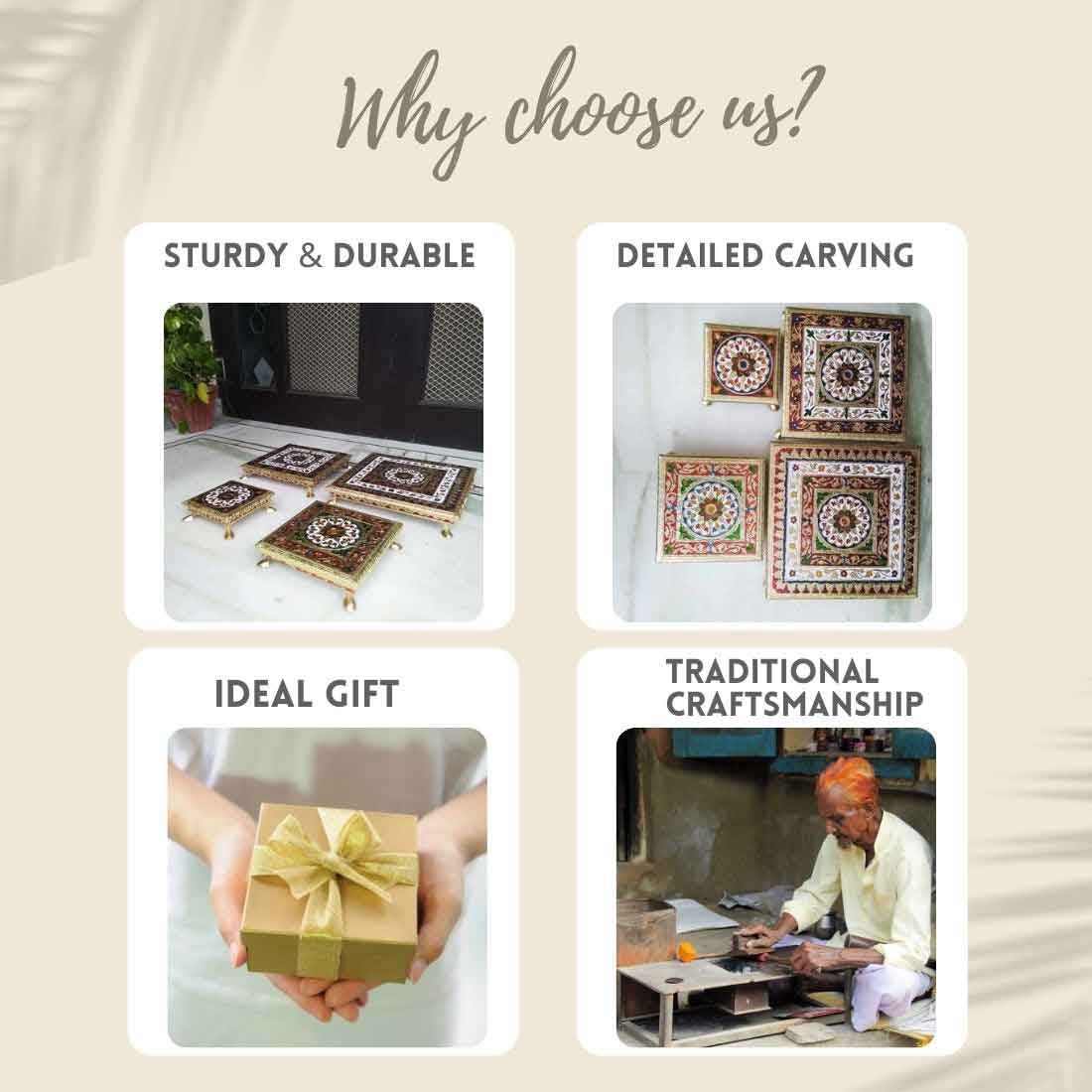 Puja Chowki Bajot - Set of 4 - Set of 6, 8, 10, 12 Inch Bajot - ApkaMart