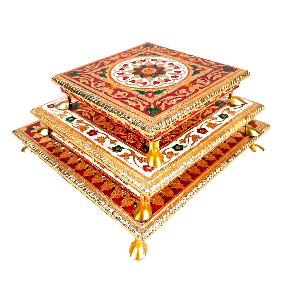 Minakari Chowki Bajot - Set of 3 - Set of 8, 10, 12 Inch Bajot - ApkaMart #Style_Design 1