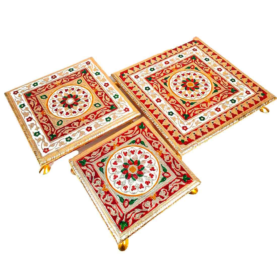 Minakari Chowki Bajot - Set of 3 - Set of 8, 10, 12 Inch Bajot - ApkaMart #Style_Design 1