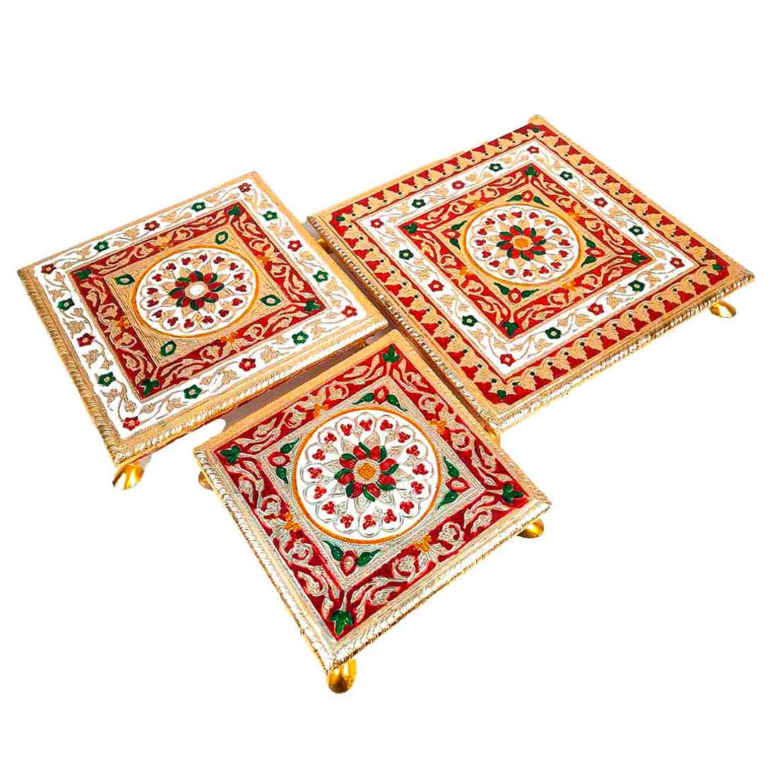 Minakari Chowki Bajot - Set of 3 - Set of 8, 10, 12 Inch Bajot - ApkaMart #Style_Design 1