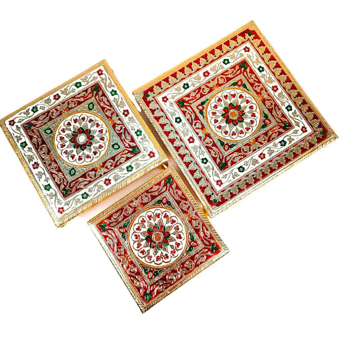 Minakari Chowki Bajot - Set of 3 - Set of 8, 10, 12 Inch Bajot - ApkaMart #Style_Design 1