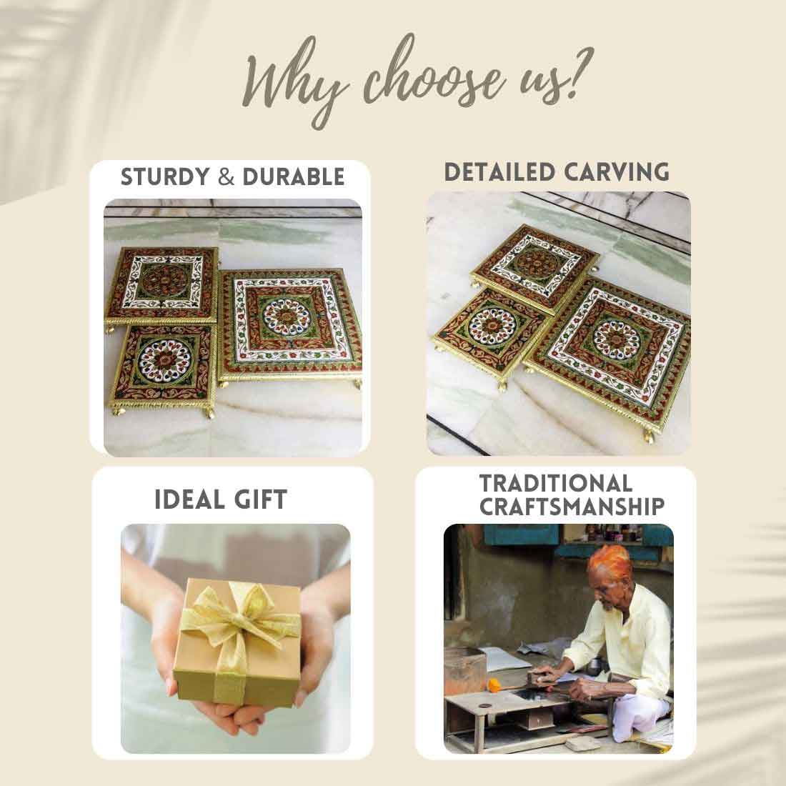 Minakari Chowki Bajot - Set of 3 - Set of 8, 10, 12 Inch Bajot - ApkaMart