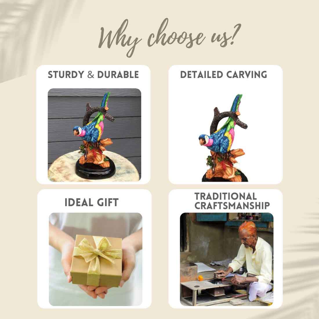 Antique Parrot Showpiece - For Table Decor & Gifts - 12 Inch - ApkaMartParrot Showpiece | Bird Statue - For Home, Garden, Table Decor & Gifts - 12 Inch - Apkamart