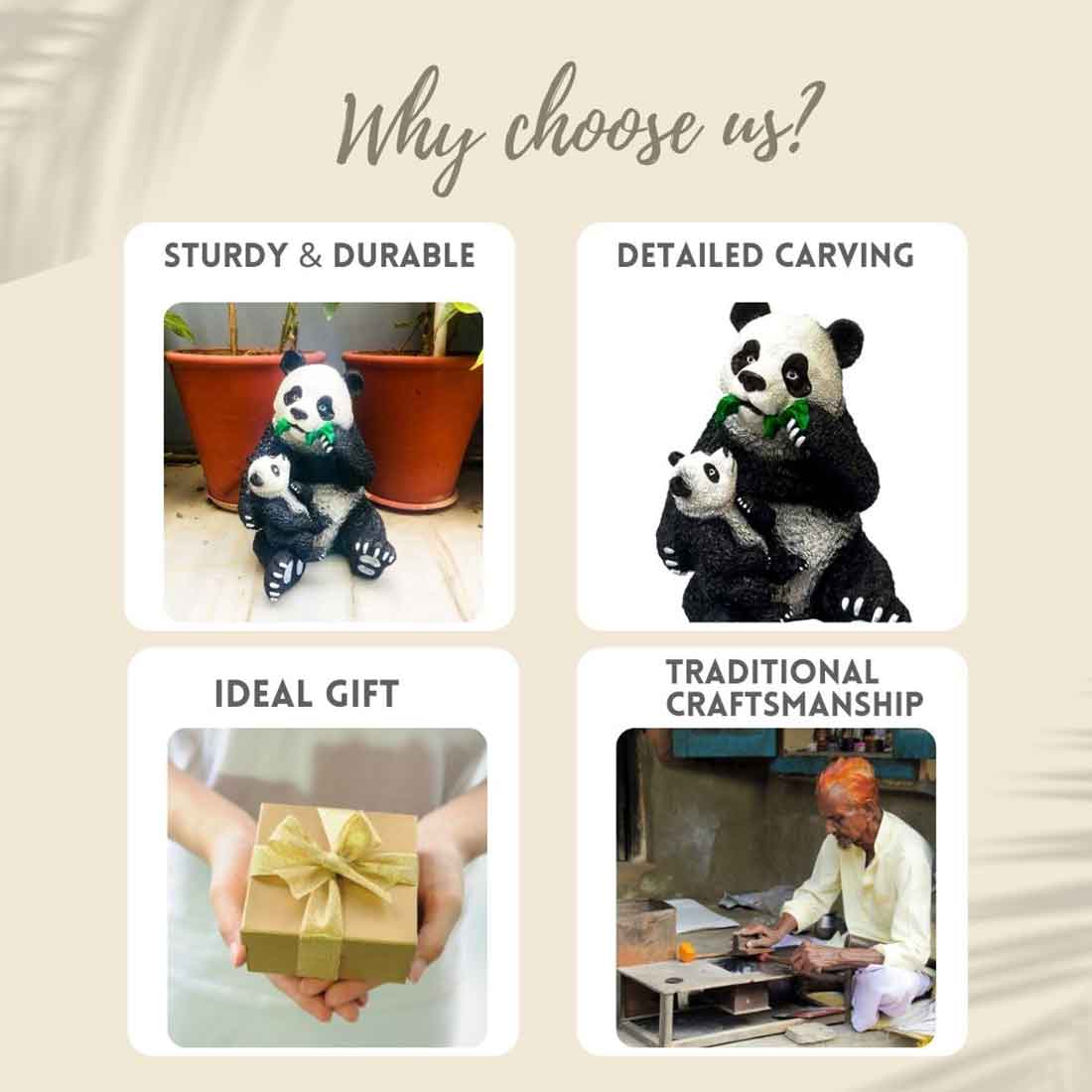 Panda with Baby Showpiece - For Table Decor & Living Room - 13 Inch - ApkaMart