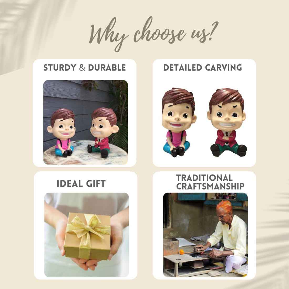 Boys Showpiece - Human Figurine - Unique Showpiece for Living Room - 8 Inch- Set of 2 - ApkaMart