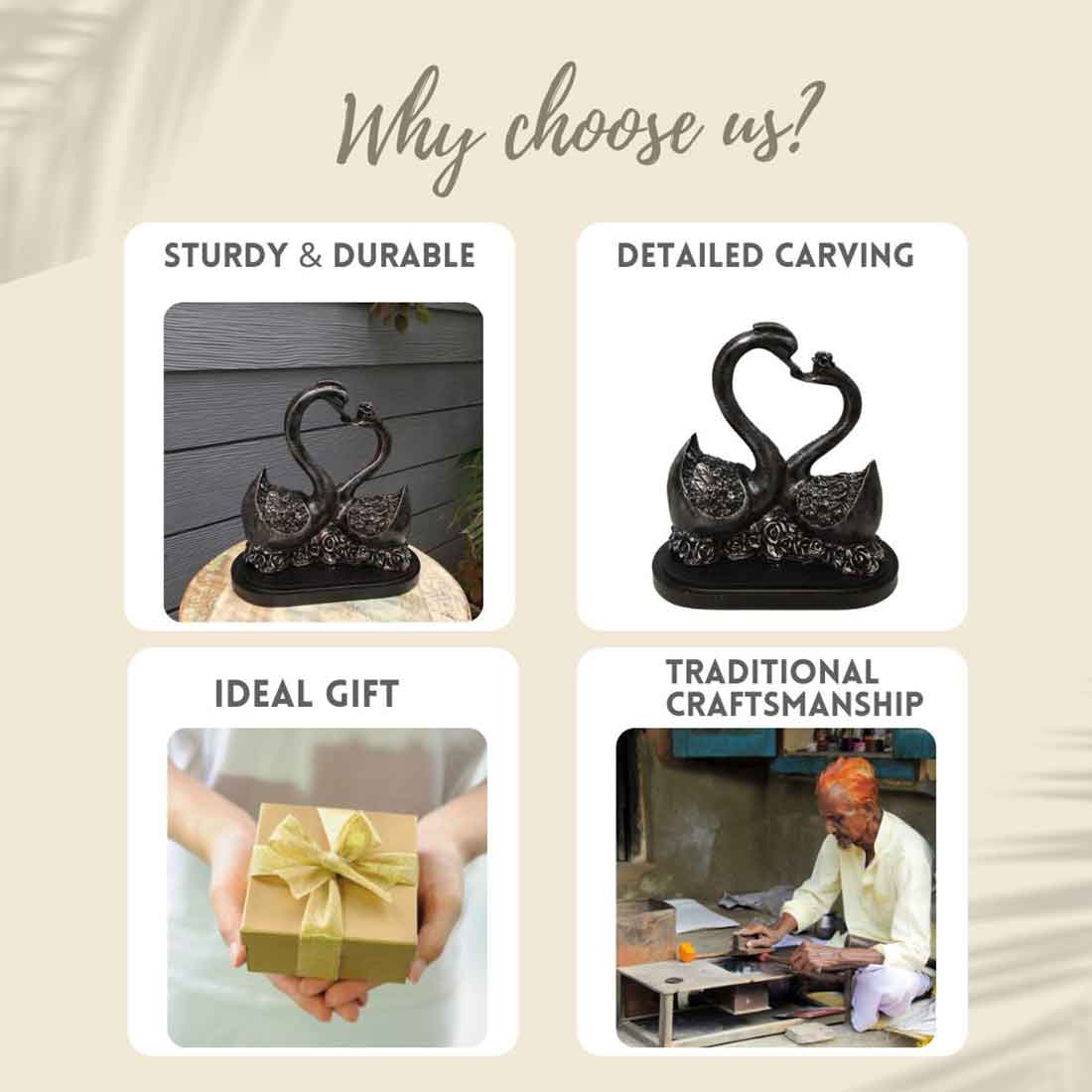 Swan Pair Showpiece - For Table & Home Decor - 12 Inch - ApkaMart