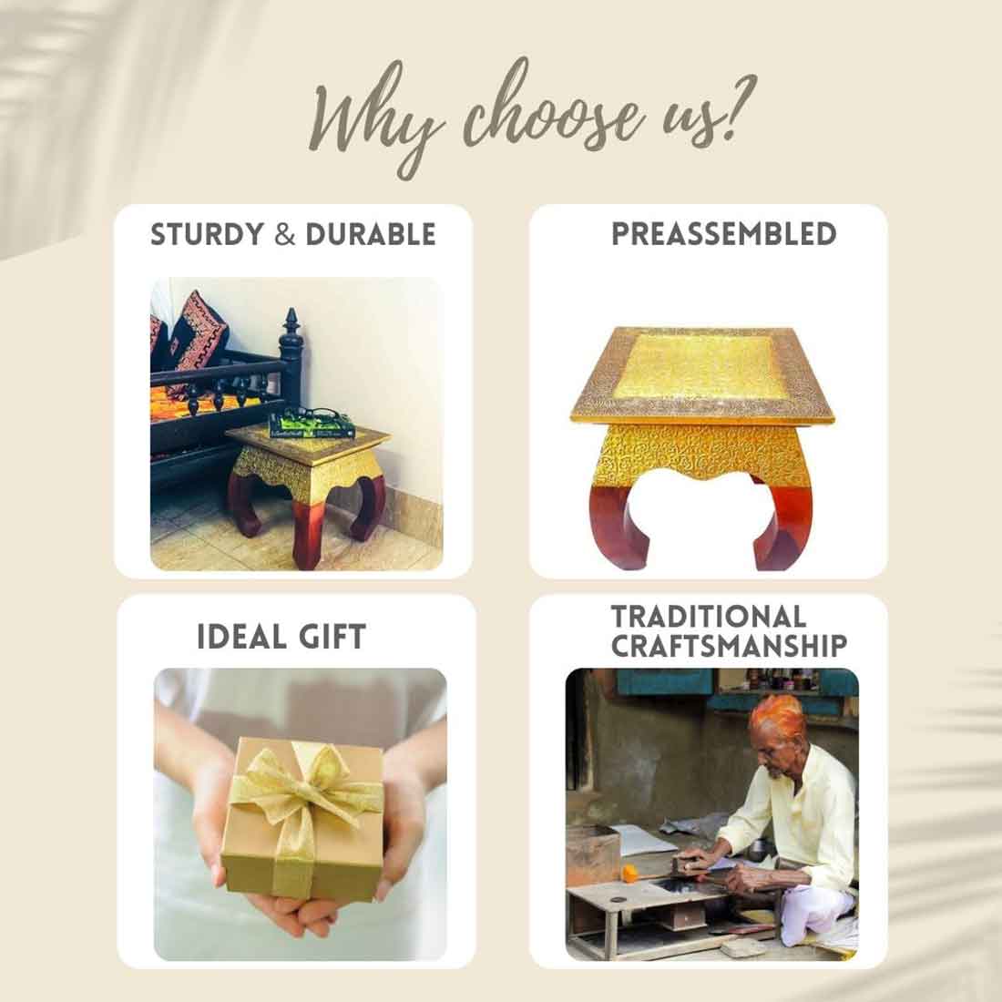 Brass Embellished | Wood Coffee Table | End Tables for Living Room -  10 Inch - ApkaMart