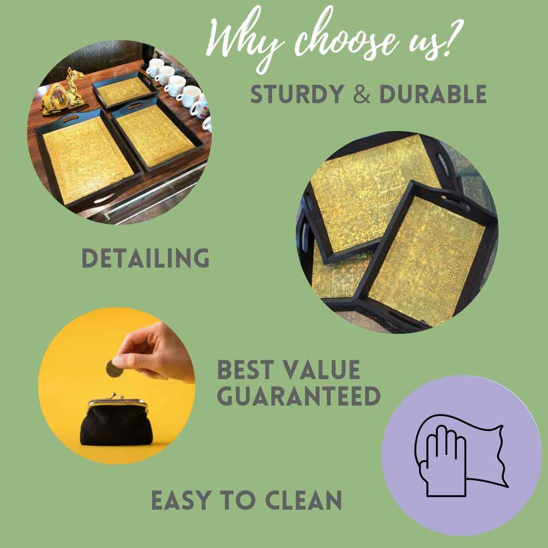 Wooden Serving Tray - 16 Inch - Set of 3 - ApkaMart