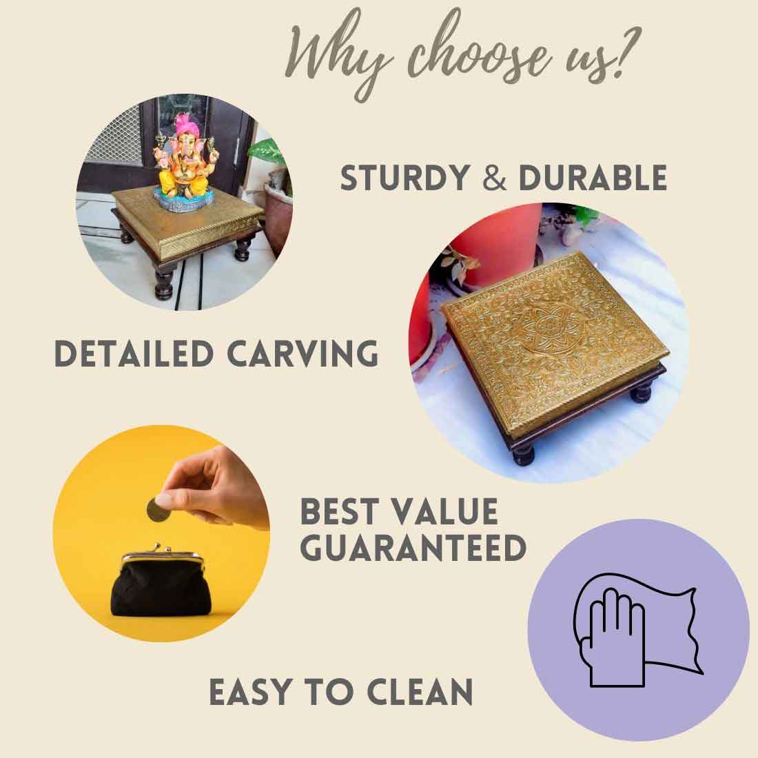 Brass Chowki Bajot - For Pooja, Home Decor & Sitting - 12 Inch - ApkaMart