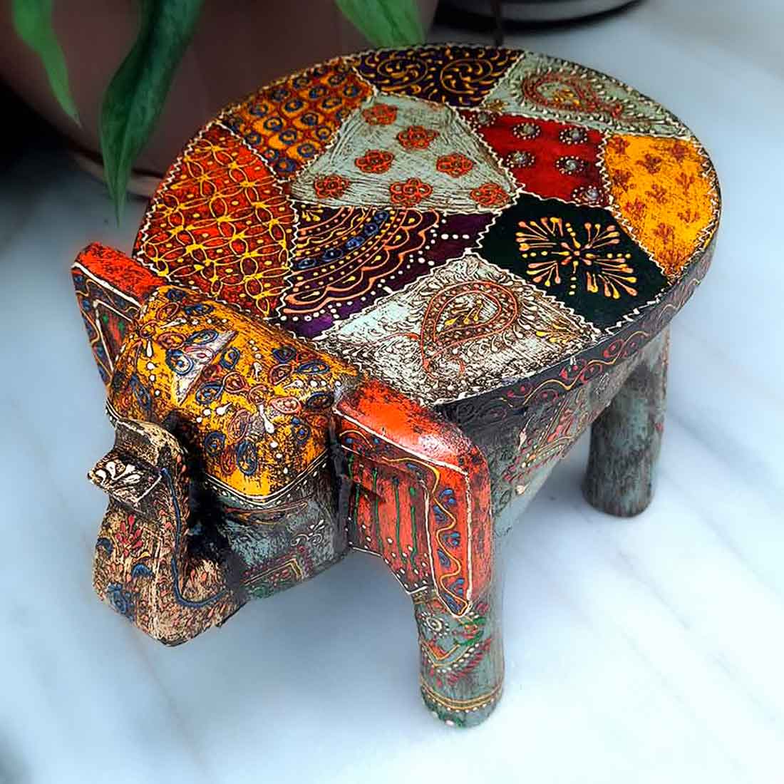 Wooden Stool - Elephant Design | Elephant Table - For Placing Small Pots & Tea Lights - For Home, Living Room Decor & Gifts - 11 Inch - Apkamart #Style_Design 2
