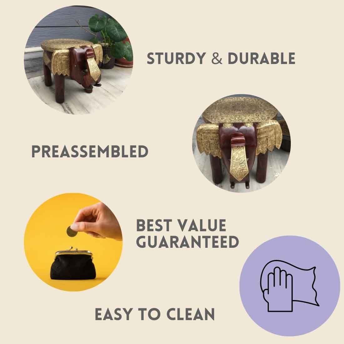 Elephant Design Brass Corner Table | Bed Side Table for Small Spaces - 12 Inch - ApkaMart