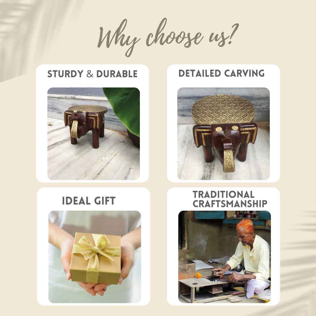 Elephant Showpiece - Small Stool - For Home Decor & Gifts - 8 Inch - ApkaMart