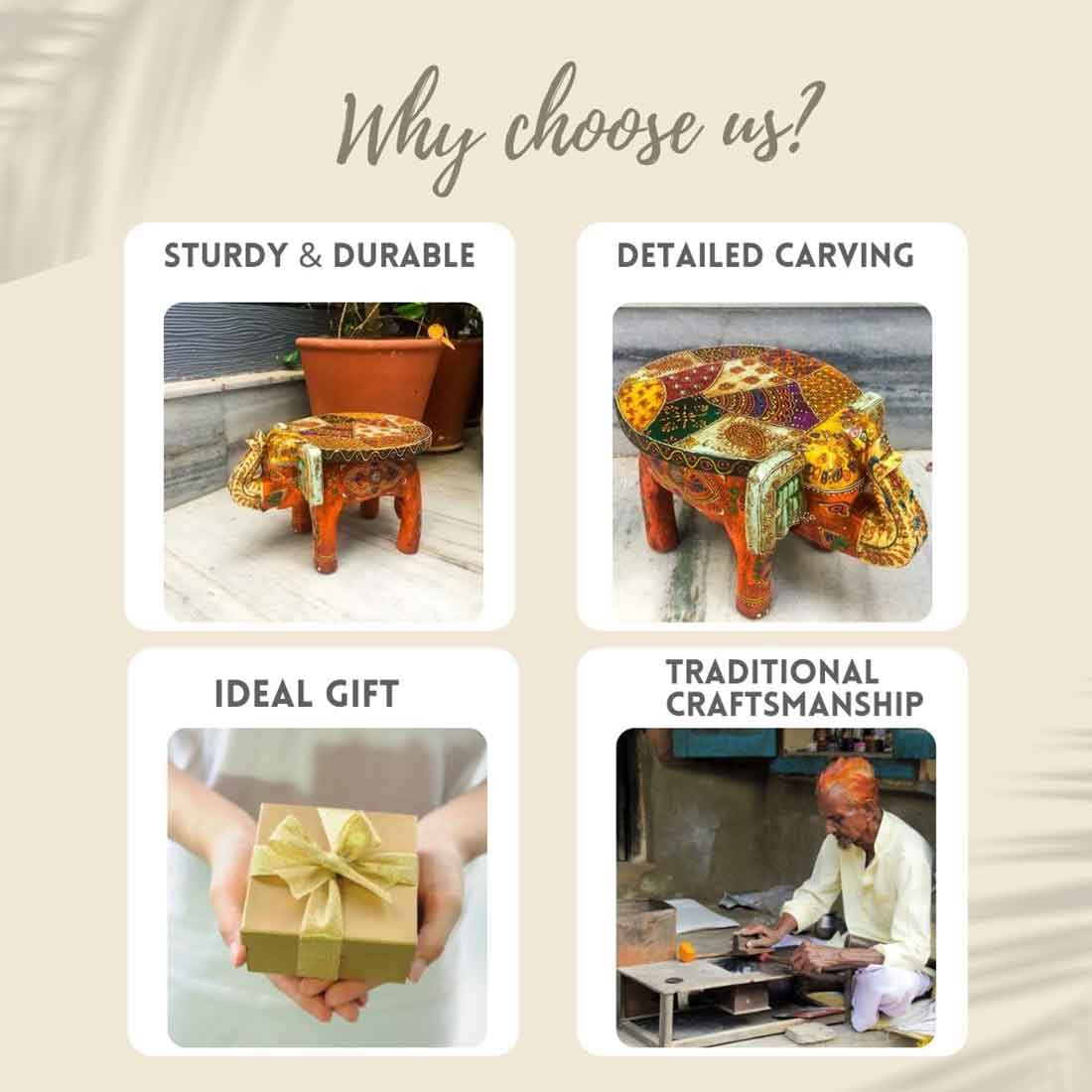 Elephant Showpiece - Stool Design | Elephant Table Showpiece - For Placing Small Pots & Tea Lights - For Home, Living Room Decor & Gifts - 8 Inch - Apkamart #Style_Design 2