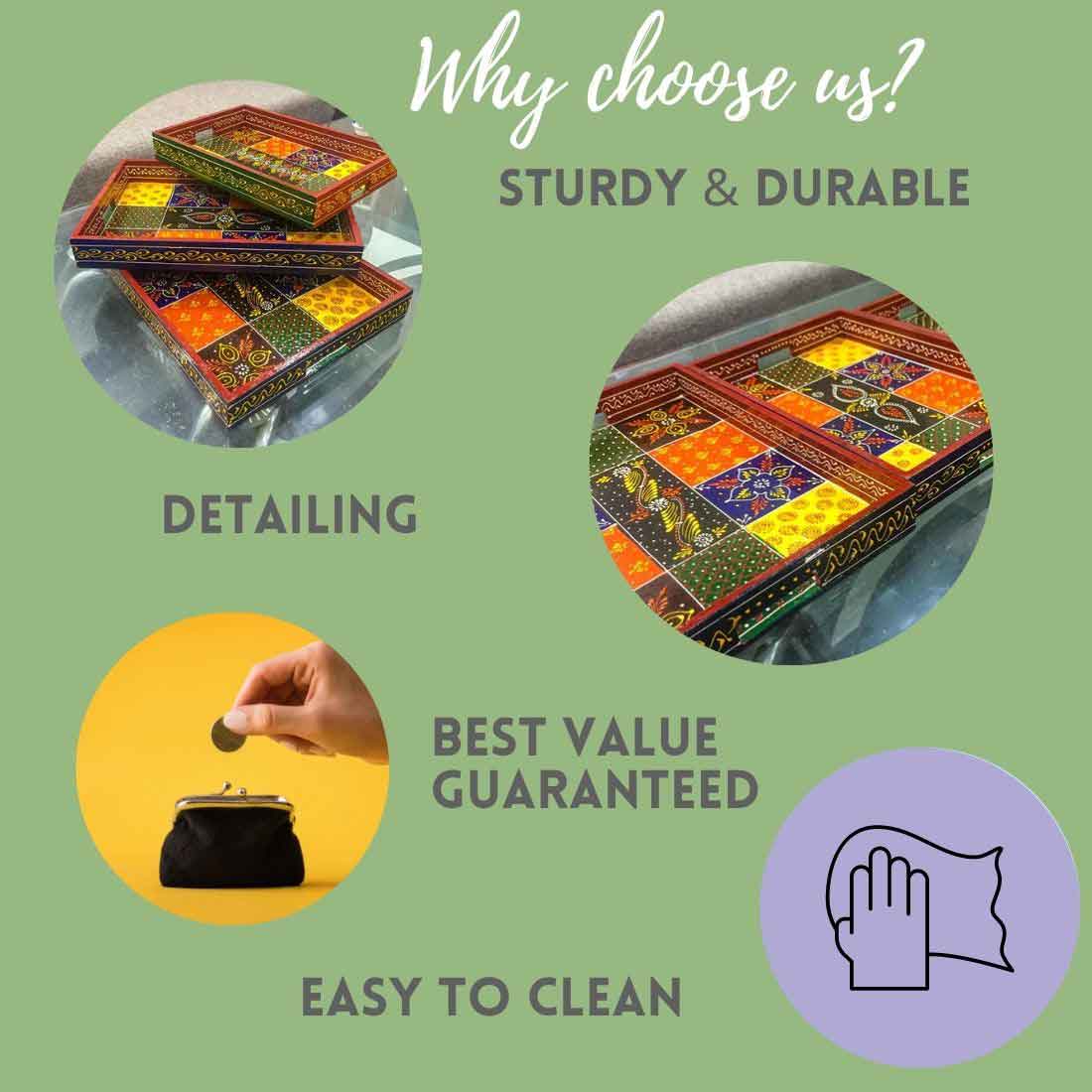 Snack Serving Platter - For Serving & Table Decor - Set of 3 - ApkaMartWooden Serving Tray Set | Tea & Snack Serving Tray - For Serving & Table Decor -Apkamart