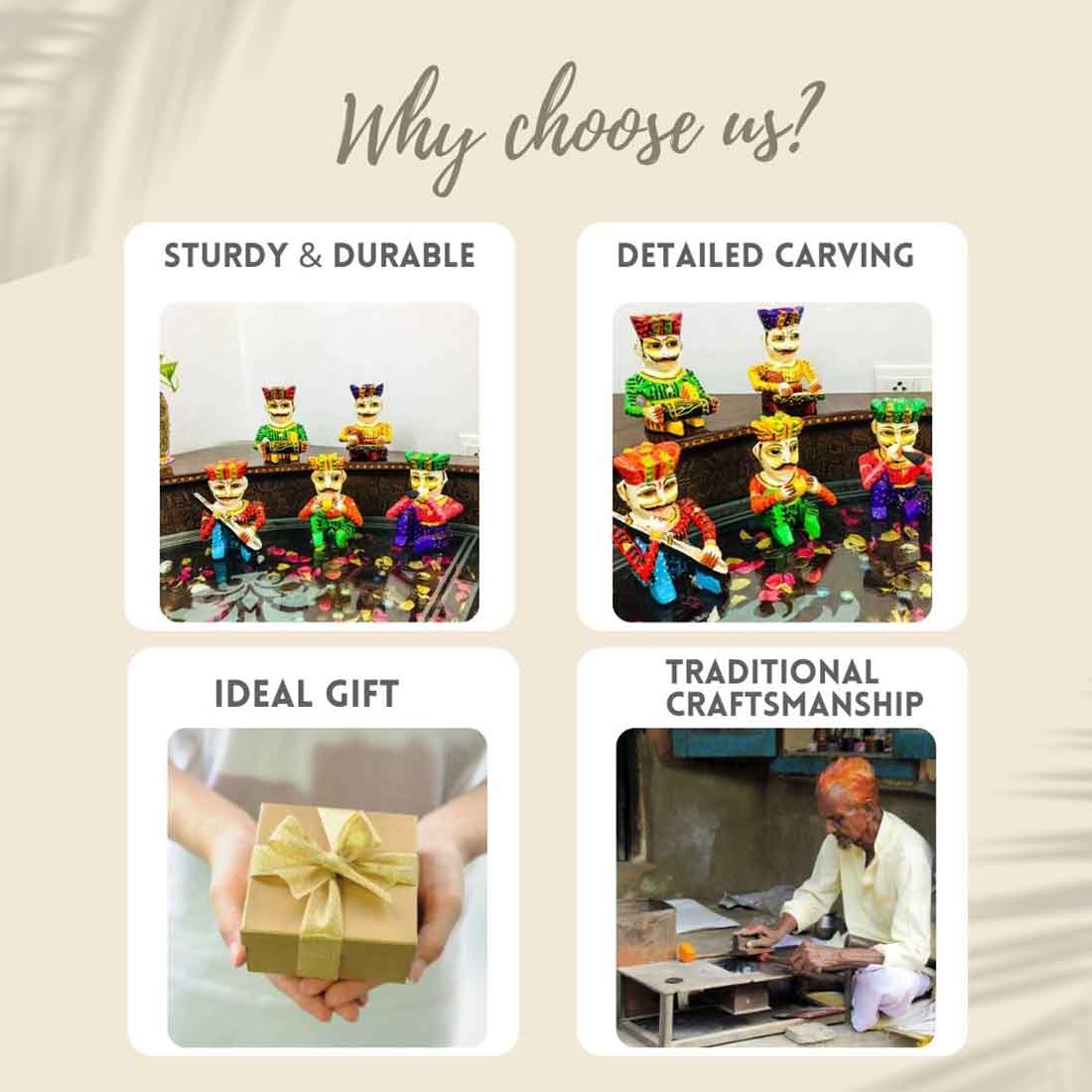 Babla Musicians Rajasthani Musician Showpiece - For Table & Home Decor - 4 Inch -Set of 5 - ApkaMart