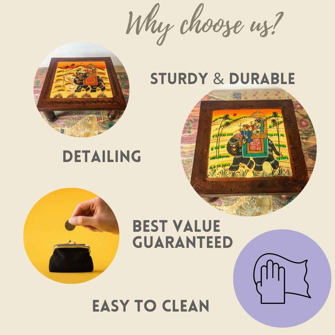 Wood Chowki Bajot - For Lower Seating & Home Decoration - 18 Inch - ApkaMartWood Chowki Bajot - For Lower Seating & Home Decoration - 18 Inch - Apkamart #Style_Pack of 1