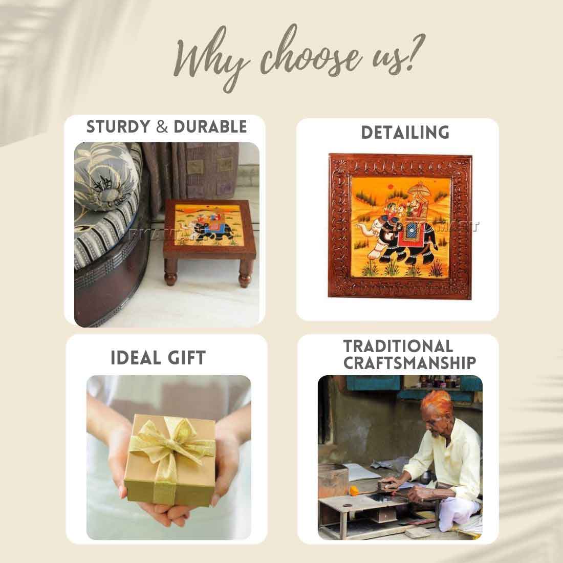 Wooden Bajot | Chowki Table - For Home Decor & Sitting - 12 Inch - ApkaMart