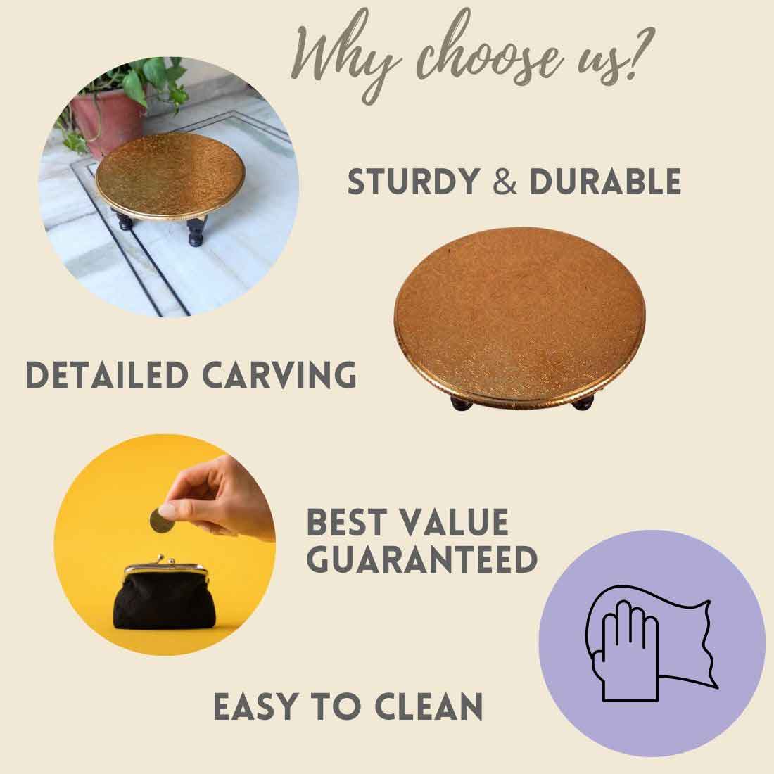 Brass Chowki Bajot - For Puja Room Decoration - 15 Inch - ApkaMart