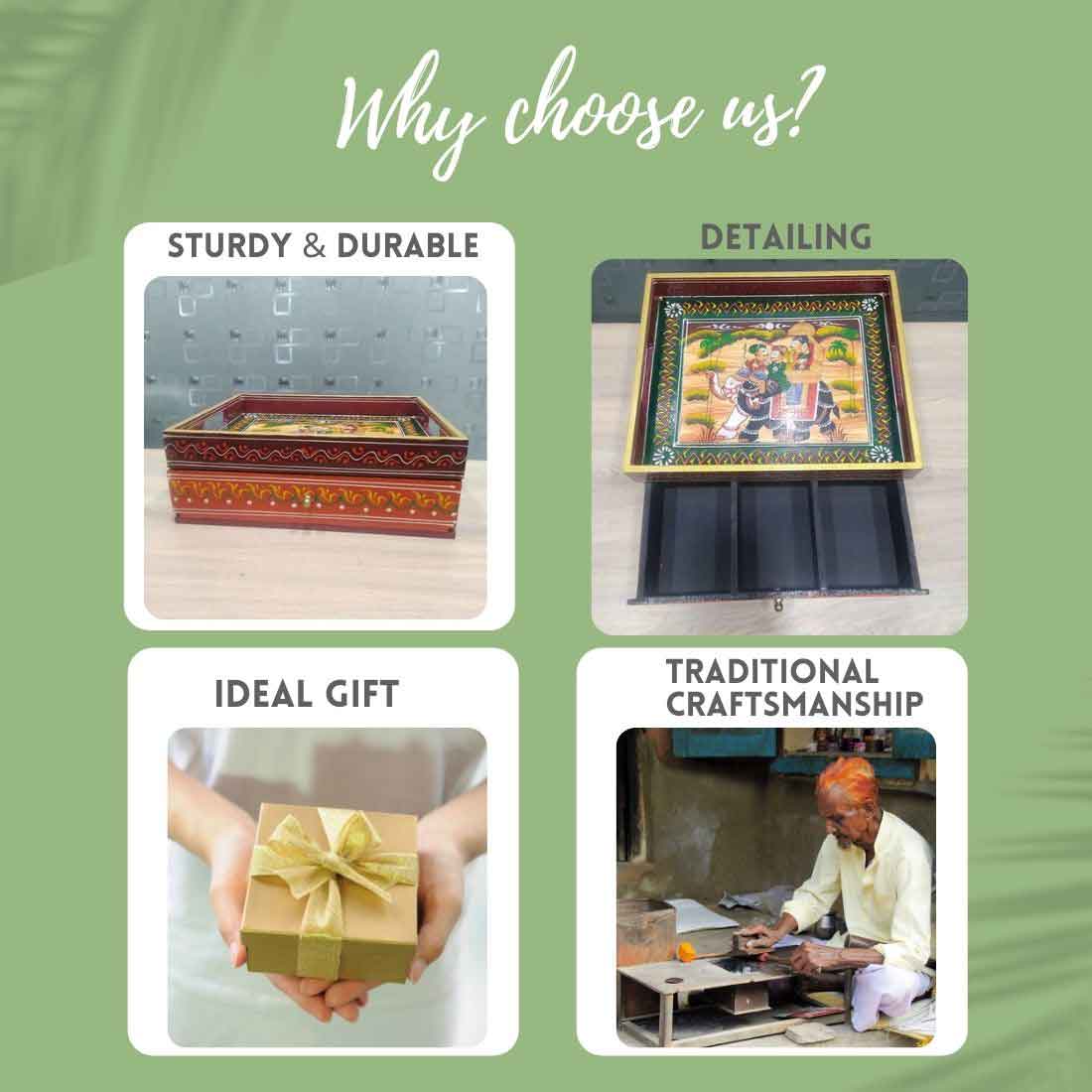 Wooden Tray Set With Drawers - 12 Inch - ApkaMart