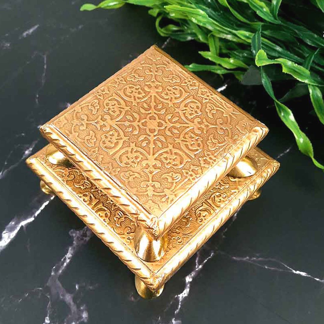 Pooja Bajot | Brass Chowki - For Pooja, Weddings & Festivals - Set of 2 (4,5 Inch) - ApkaMart