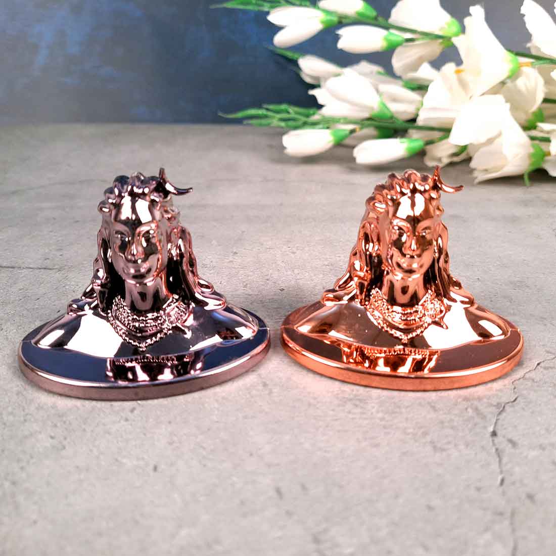 Adiyogi Statue | Mahadev Showpiece Idol - for Car Dashboard, Pooja & Gift, Home & Office Decor - Set of 2 #Color_Copper-Purple