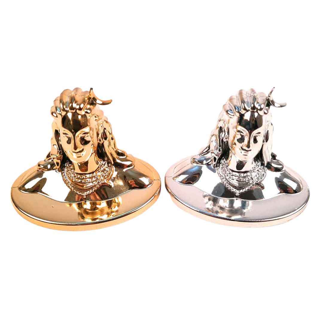 Adiyogi Statue | Mahadev Showpiece Idol - for Car Dashboard, Pooja & Gift, Home & Office Decor - Set of 2 #Color_Golden-Silver