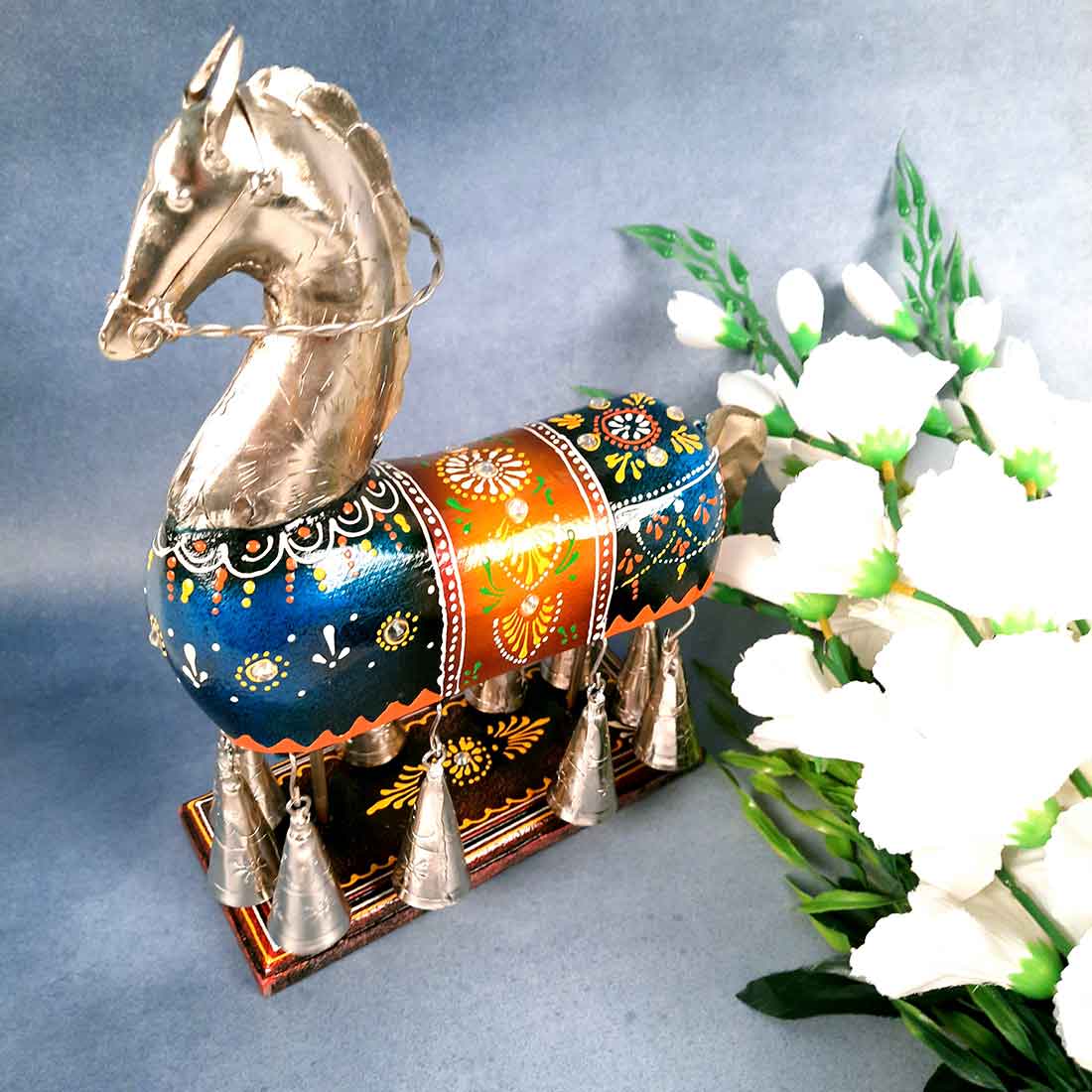 Antique Horse Showpiece | Horse with Bell Design - For Table Decor & Gifts - 12 Inch