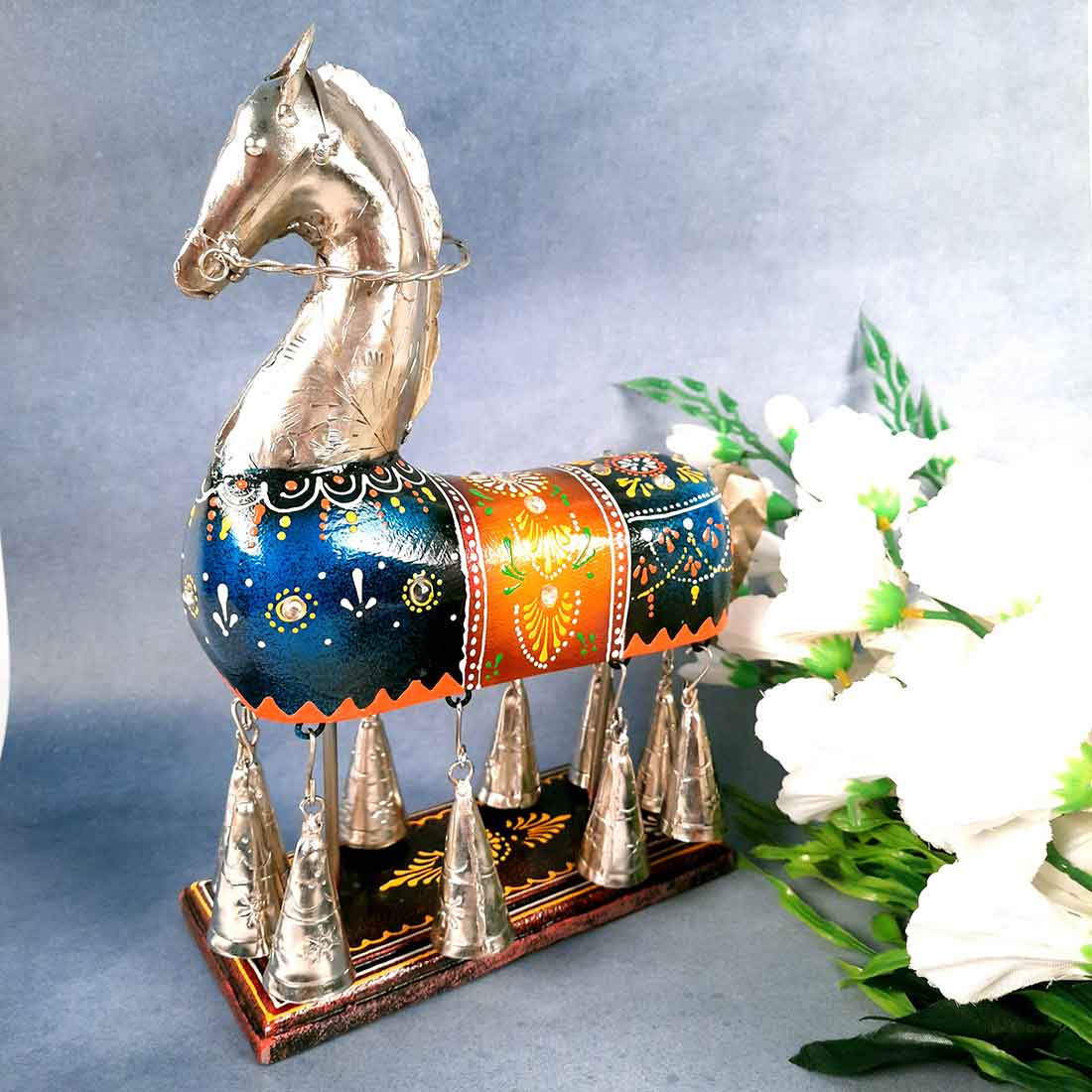 Antique Horse Showpiece | Horse with Bell Design - For Table Decor & Gifts - 12 Inch