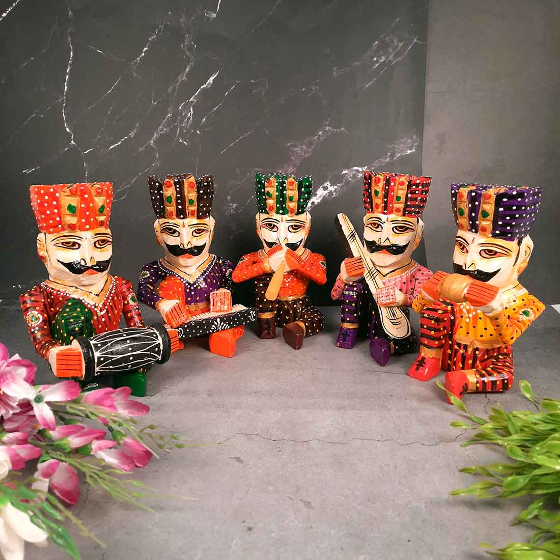 Rajasthani Musician Showpiece - For Table & Home Decor - 9 Inch -Set of 5