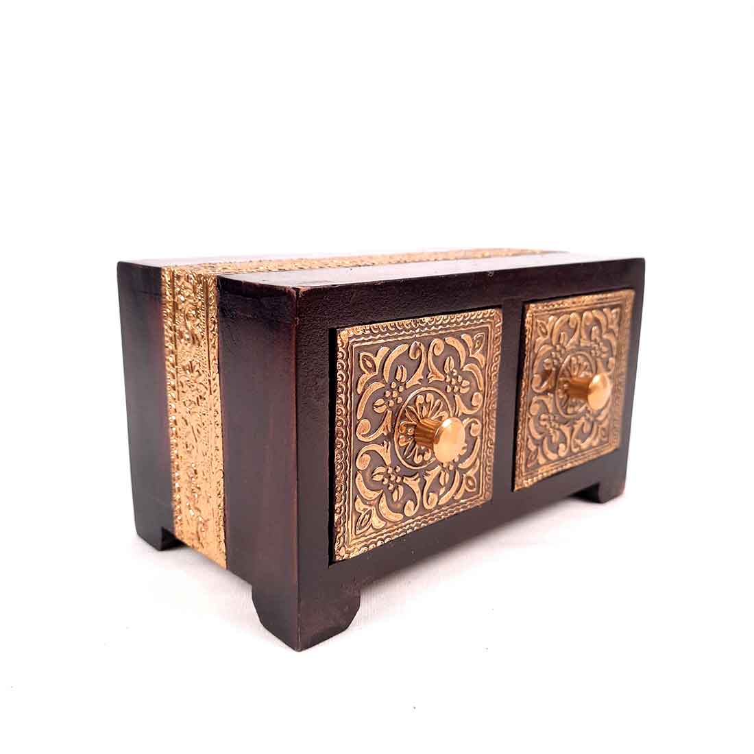 Wooden Jewellery Box with 2 Drawers | Handcrafted Organizer for Rings, Earrings, Bangles, Watches | Vanity Storage Box for Dressing Table, Home Decor & Gifts - 8 Inch - Apkamart #Style_Design 2