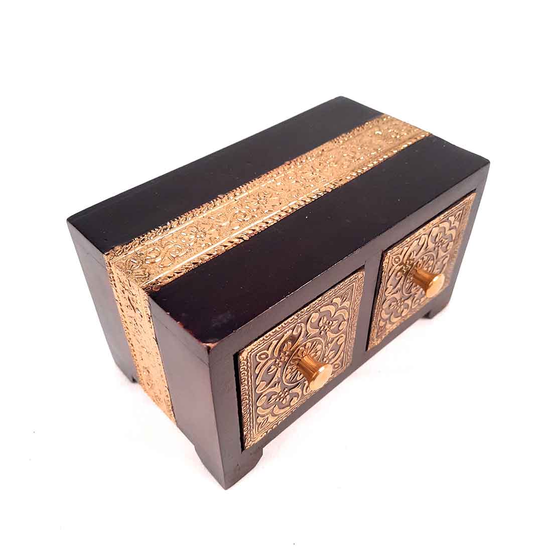 Wooden Jewellery Box with 2 Drawers | Handcrafted Organizer for Rings, Earrings, Bangles, Watches | Vanity Storage Box for Dressing Table, Home Decor & Gifts - 8 Inch - Apkamart #Style_Design 2