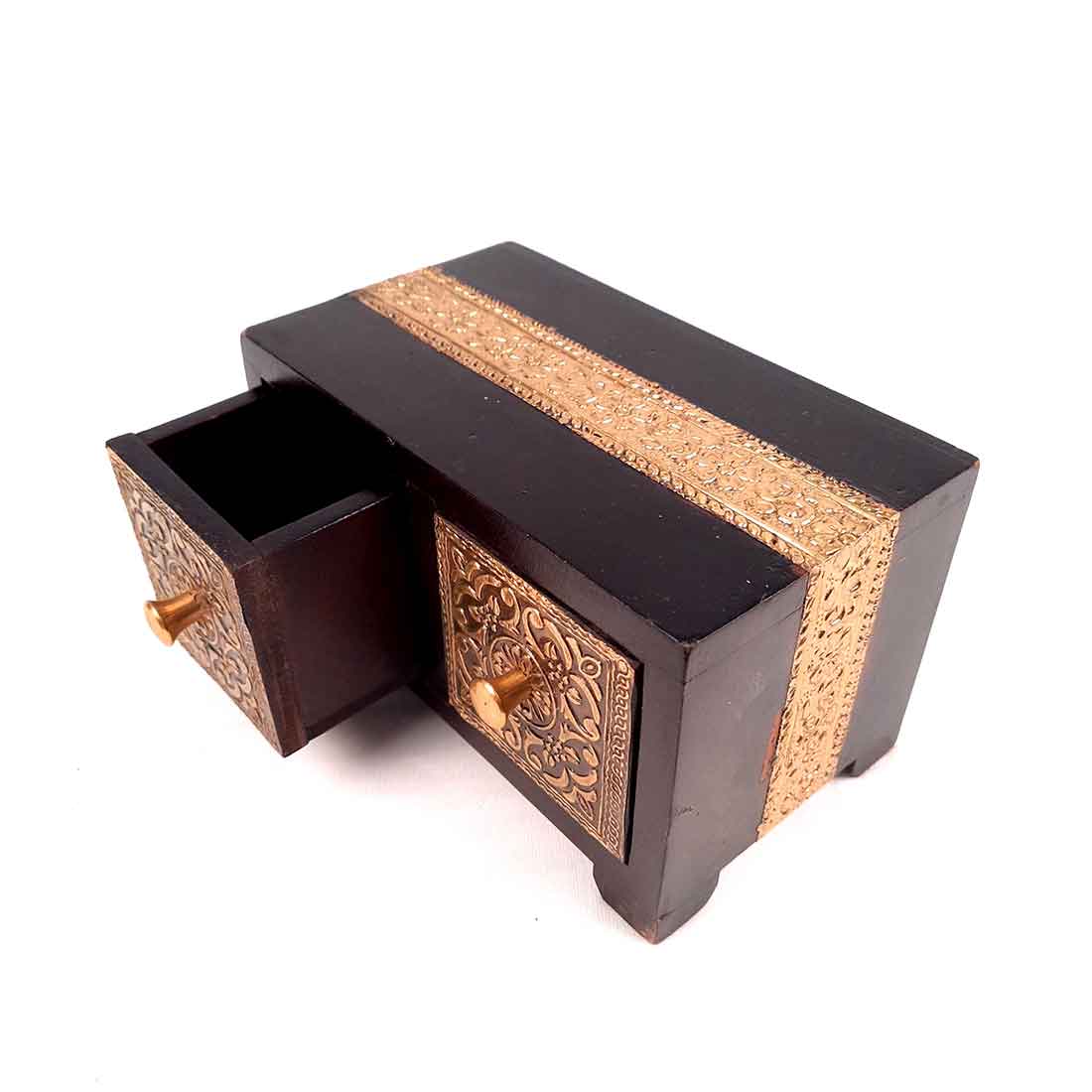Wooden Jewellery Box with 2 Drawers | Handcrafted Organizer for Rings, Earrings, Bangles, Watches | Vanity Storage Box for Dressing Table, Home Decor & Gifts - 8 Inch - Apkamart #Style_Design 2