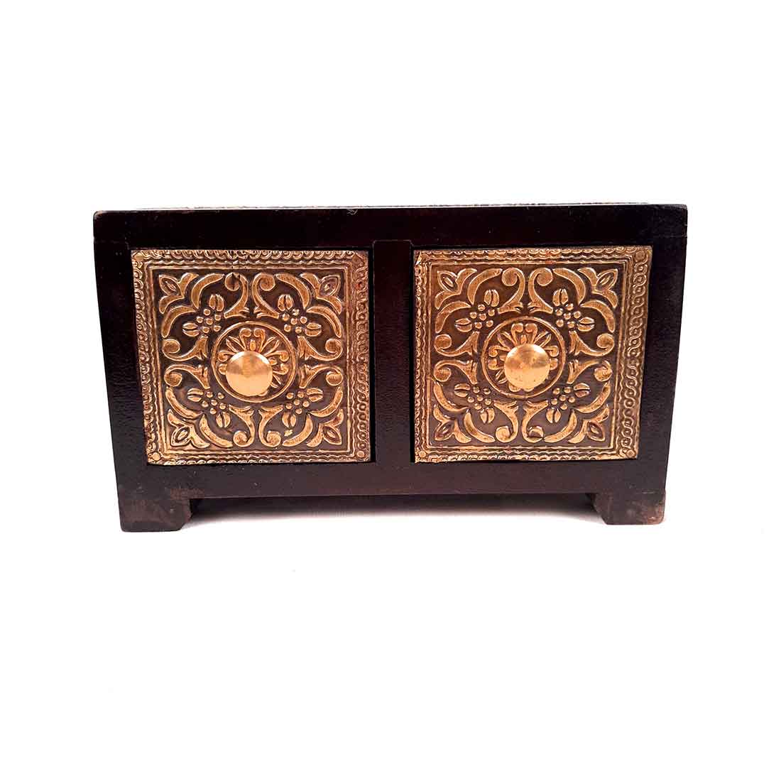 Wooden Jewellery Box with 2 Drawers | Handcrafted Organizer for Rings, Earrings, Bangles, Watches | Vanity Storage Box for Dressing Table, Home Decor & Gifts - 8 Inch - Apkamart #Style_Design 2